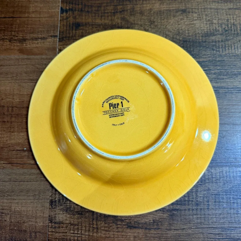 4 Pier 1 Toscana Gold Rimmed Soup Bowls Italian Yellow Hand Painted Tuscan